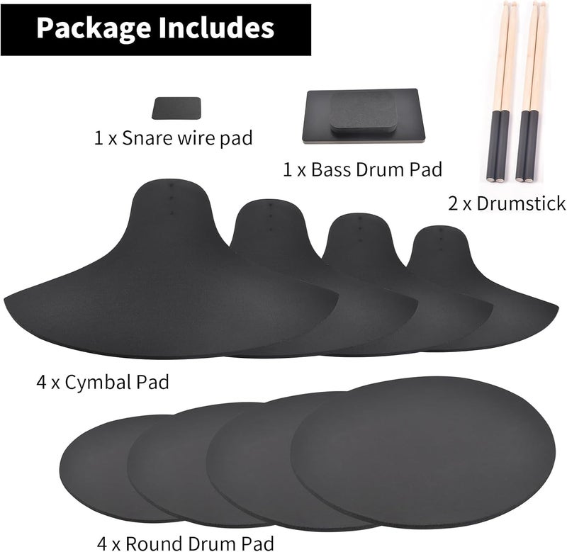 Seteol Drum Mute Pads, Cymbal Silencers Set, 12-Piece Drum Dampeners Kit with Cymbal Pad + Drum Pads + Drumstick, Compatible with 10''/12”/14”/16” Drums - Image 5